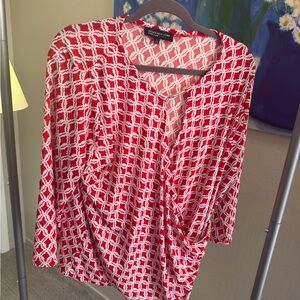 Jones New York Red and White Patterned Blouse